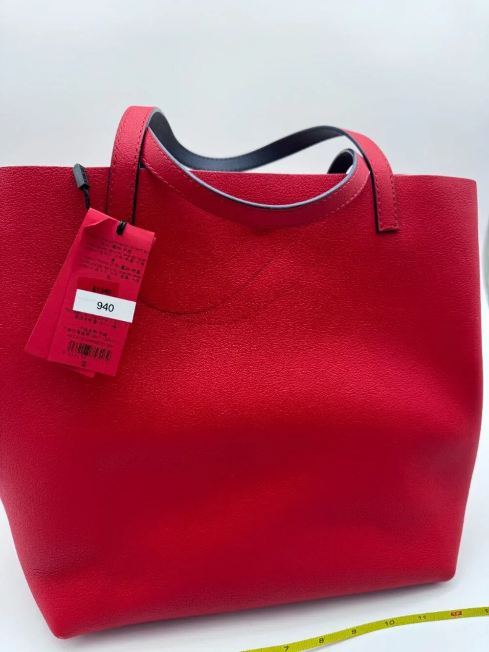 CH Carolina Herrera Large Red Leather Tote Bag with Removable Zip Pouch
